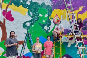  Students painting a mural